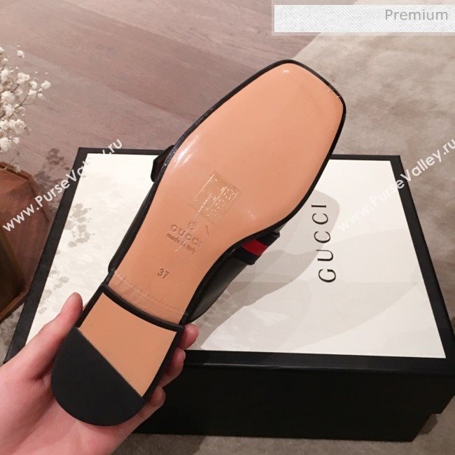 Gucci Leather GG Buckle Flat Slippers Mules 423694 Black 2020 (KL-0022522)