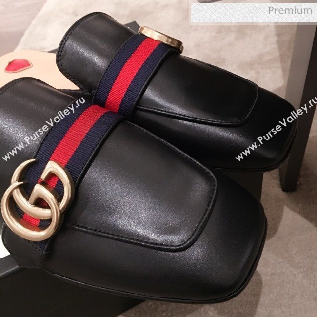 Gucci Leather GG Buckle Flat Slippers Mules 423694 Black 2020 (KL-0022522)