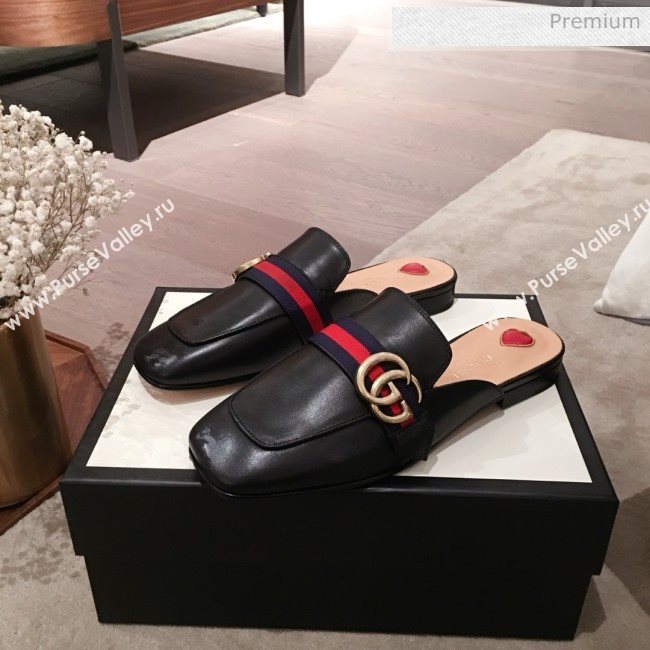 Gucci Leather GG Buckle Flat Slippers Mules 423694 Black 2020 (KL-0022522)