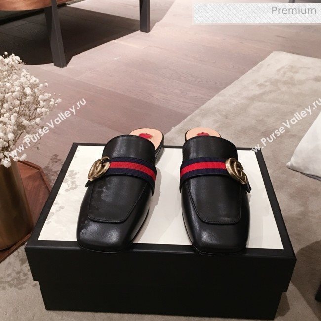 Gucci Leather GG Buckle Flat Slippers Mules 423694 Black 2020 (KL-0022522)