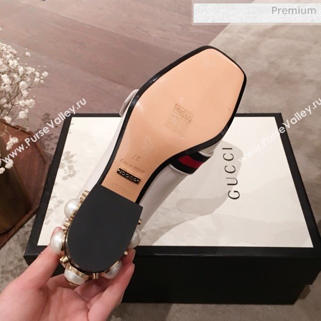Gucci Leather GG Buckle Pearl Mid-heel Loafers Pumps 423559 White 2020 (KL-0022517)