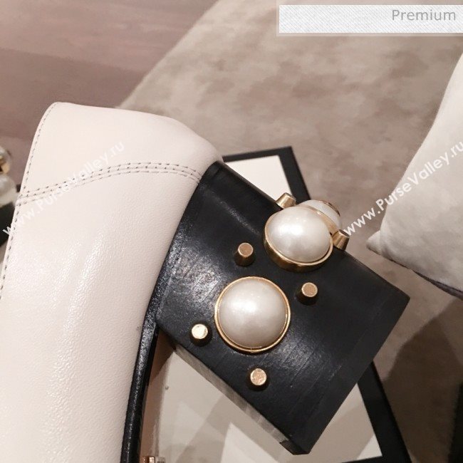 Gucci Leather GG Buckle Pearl Mid-heel Loafers Pumps 423559 White 2020 (KL-0022517)