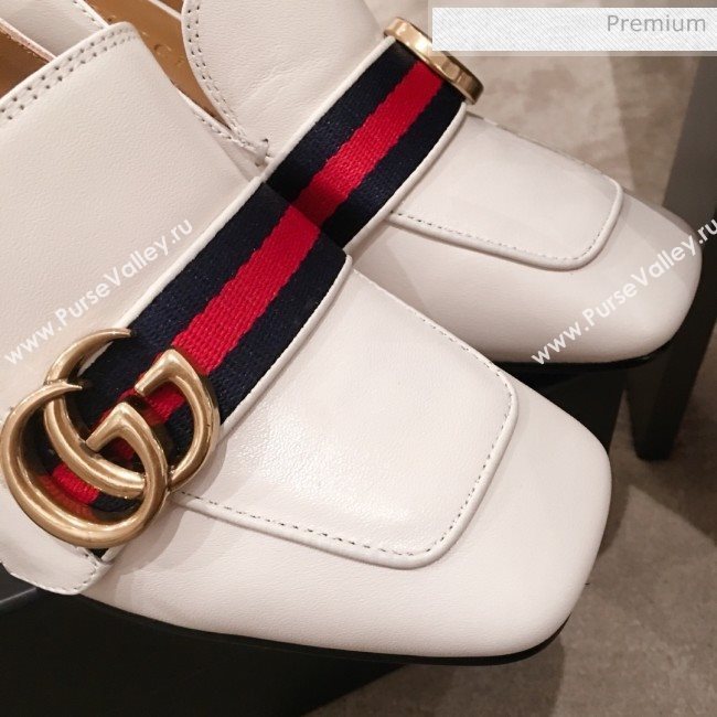 Gucci Leather GG Buckle Pearl Mid-heel Loafers Pumps 423559 White 2020 (KL-0022517)