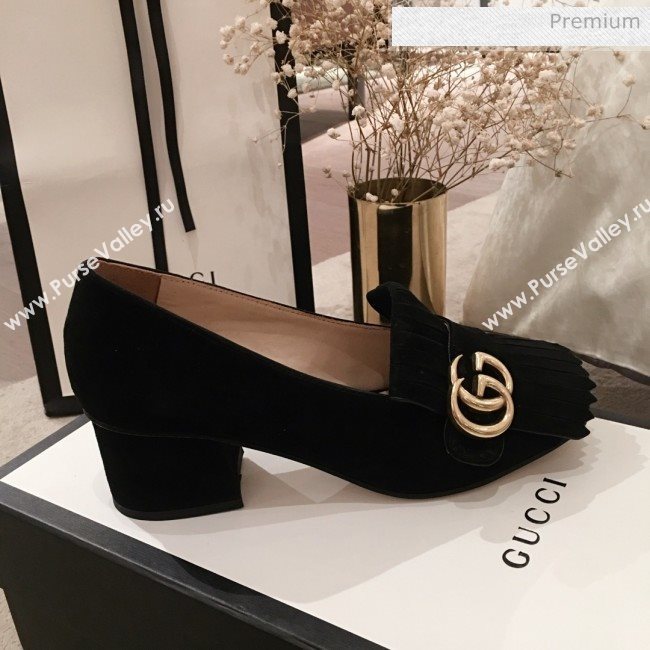 Gucci Suede GG Fringe Pumps 408208 Black 2019 (KL-0022528)