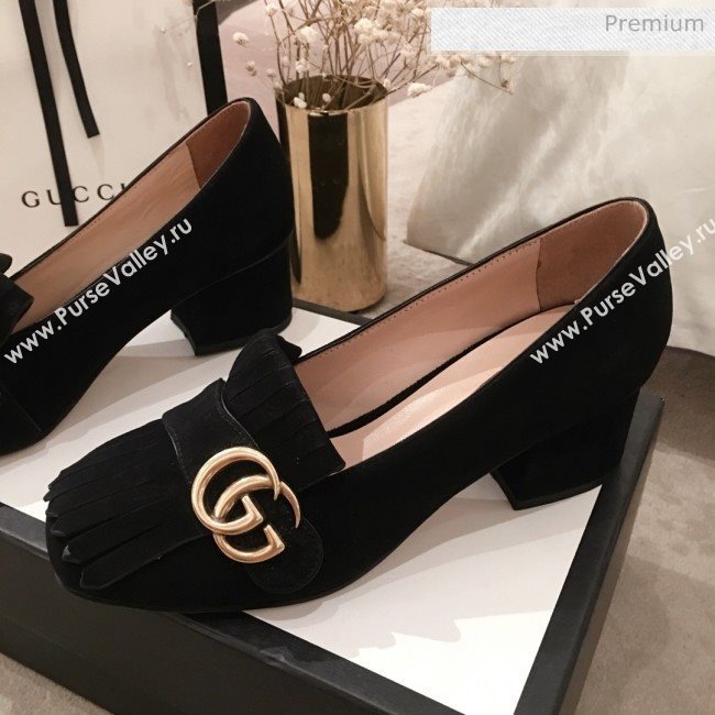 Gucci Suede GG Fringe Pumps 408208 Black 2019 (KL-0022528)