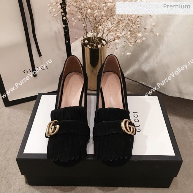 Gucci Suede GG Fringe Pumps 408208 Black 2019 (KL-0022528)