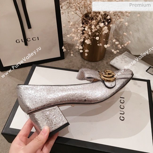 Gucci Metallic Leather GG Fringe Pumps 408208 Silver 2019 (KL-0022526)