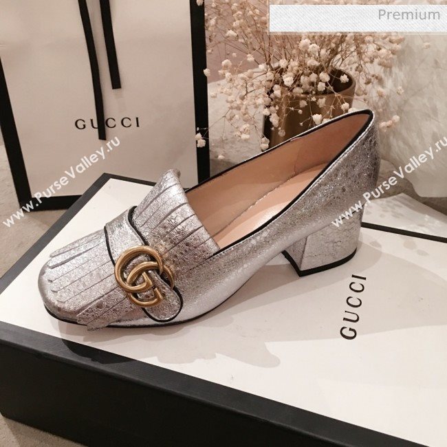 Gucci Metallic Leather GG Fringe Pumps 408208 Silver 2019 (KL-0022526)