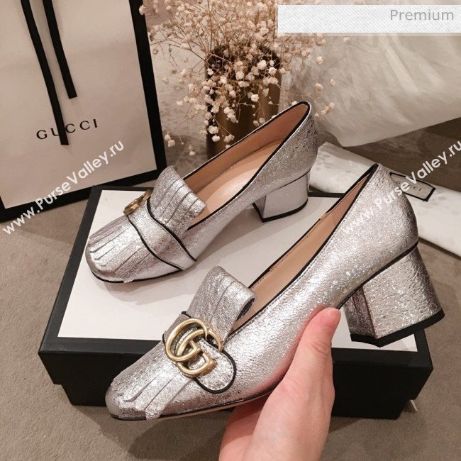 Gucci Metallic Leather GG Fringe Pumps 408208 Silver 2019 (KL-0022526)