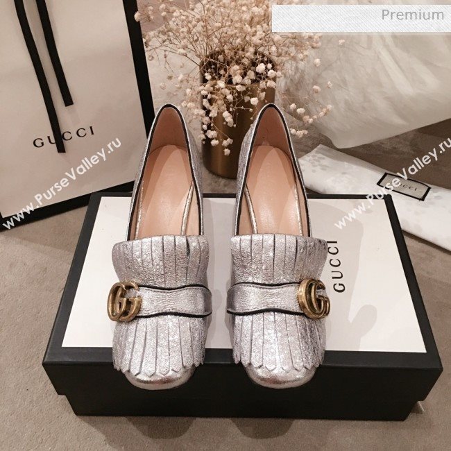 Gucci Metallic Leather GG Fringe Pumps 408208 Silver 2019 (KL-0022526)