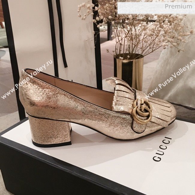 Gucci Metallic Leather GG Fringe Pumps 408208 Gold 2019 (KL-0022527)