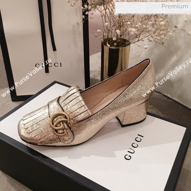 Gucci Metallic Leather GG Fringe Pumps 408208 Gold 2019 (KL-0022527)