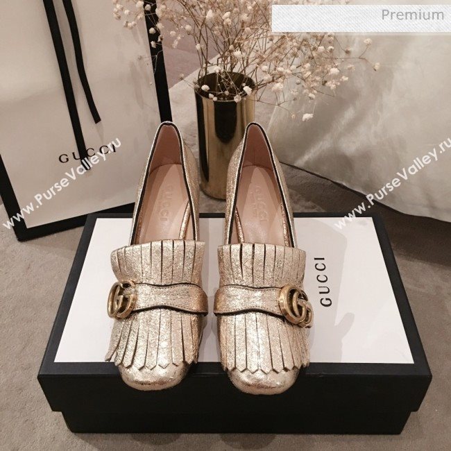 Gucci Metallic Leather GG Fringe Pumps 408208 Gold 2019 (KL-0022527)