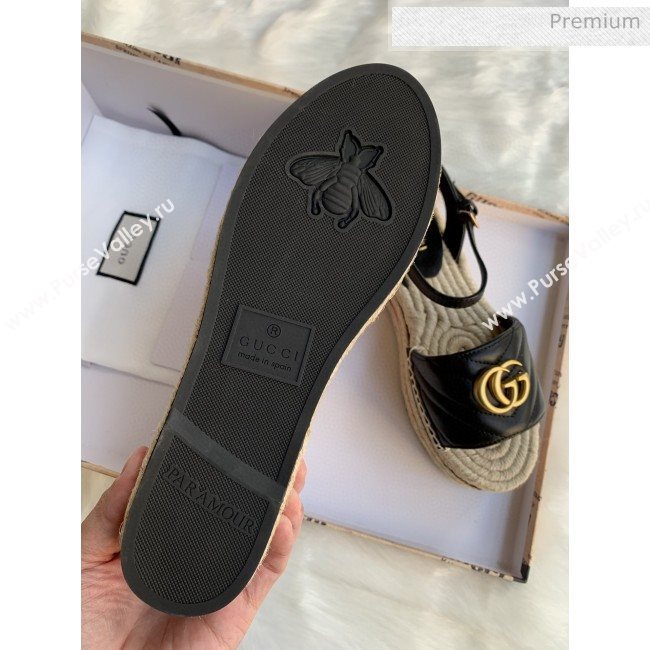 Gucci Chevron Leather Platform Espadrille Sandals with Double G Black 2020 (MD-0030311)