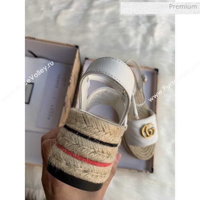 Gucci Chevron Leather Platform Espadrille Sandals with Double G White 2020 (MD-0030310)