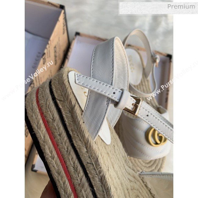 Gucci Chevron Leather Platform Espadrille Sandals with Double G White 2020 (MD-0030310)