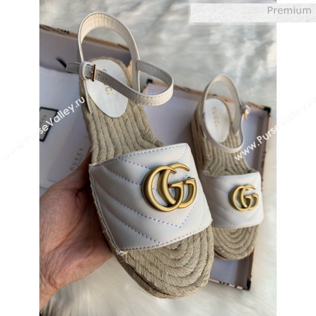 Gucci Chevron Leather Platform Espadrille Sandals with Double G White 2020 (MD-0030310)