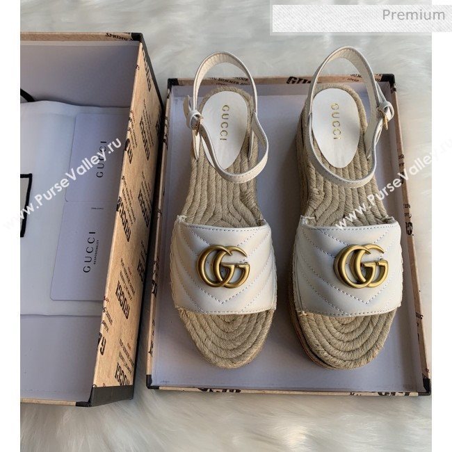 Gucci Chevron Leather Platform Espadrille Sandals with Double G White 2020 (MD-0030310)