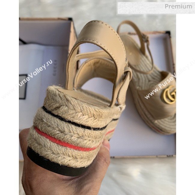 Gucci Chevron Leather Platform Espadrille Sandals with Double G Nude 2020 (MD-0030309)