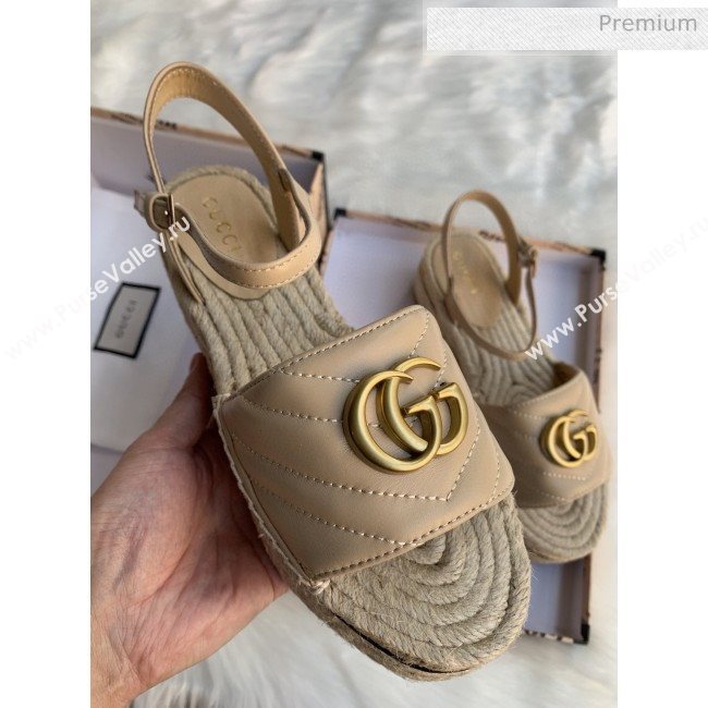 Gucci Chevron Leather Platform Espadrille Sandals with Double G Nude 2020 (MD-0030309)