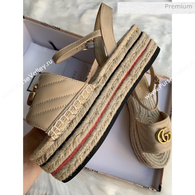 Gucci Chevron Leather Platform Espadrille Sandals with Double G Nude 2020 (MD-0030309)