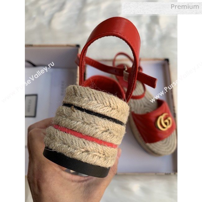 Gucci Chevron Leather Platform Espadrille Sandals with Double G Red 2020 (MD-0030312)