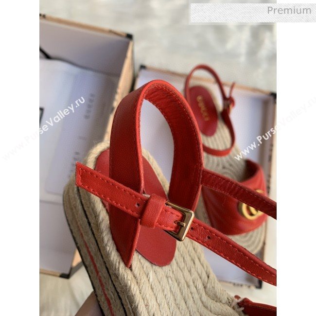 Gucci Chevron Leather Platform Espadrille Sandals with Double G Red 2020 (MD-0030312)