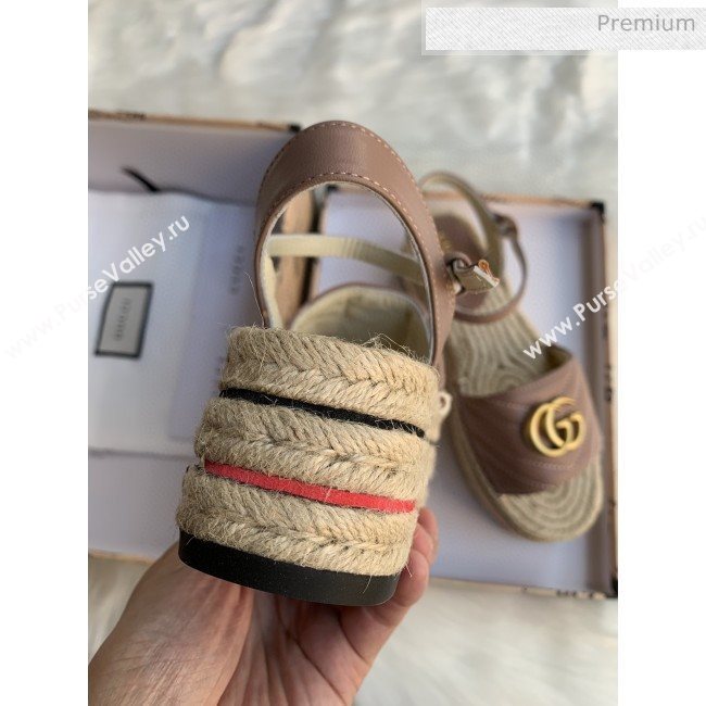 Gucci Chevron Leather Platform Espadrille Sandals with Double G Pink 2020 (MD-0030308)