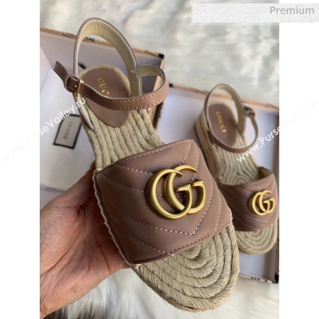 Gucci Chevron Leather Platform Espadrille Sandals with Double G Pink 2020 (MD-0030308)