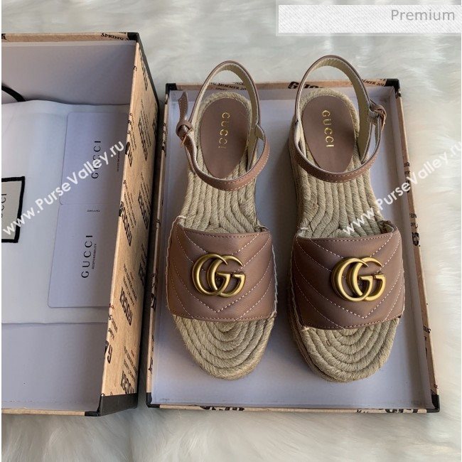 Gucci Chevron Leather Platform Espadrille Sandals with Double G Pink 2020 (MD-0030308)