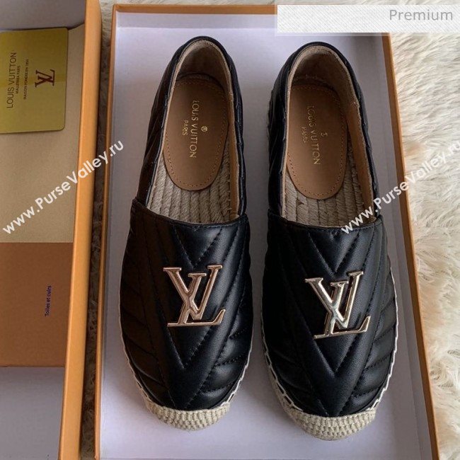 Louis Vuitton Chevron Lambskin Flat Espadrilles Black 2020 (MD-0030314)