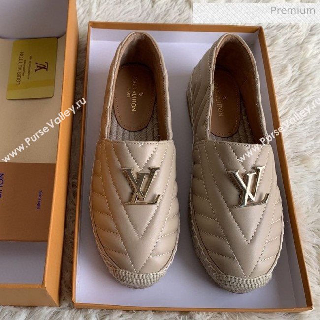 Louis Vuitton Chevron Lambskin Flat Espadrilles Nude 2020 (MD-0030318)