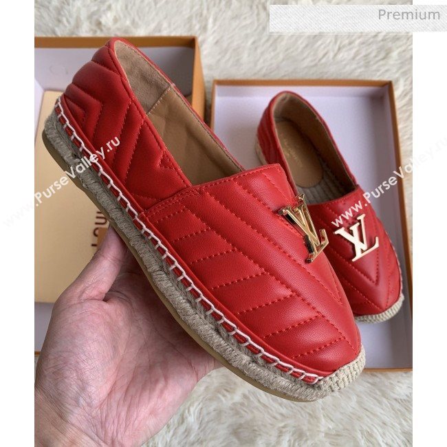 Louis Vuitton Chevron Lambskin Flat Espadrilles Red 2020 (MD-0030315)