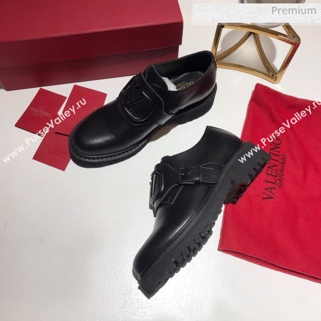 Valentino Calfskin VLogo Buckle Loafers All Black 2020 (MD-0030317)