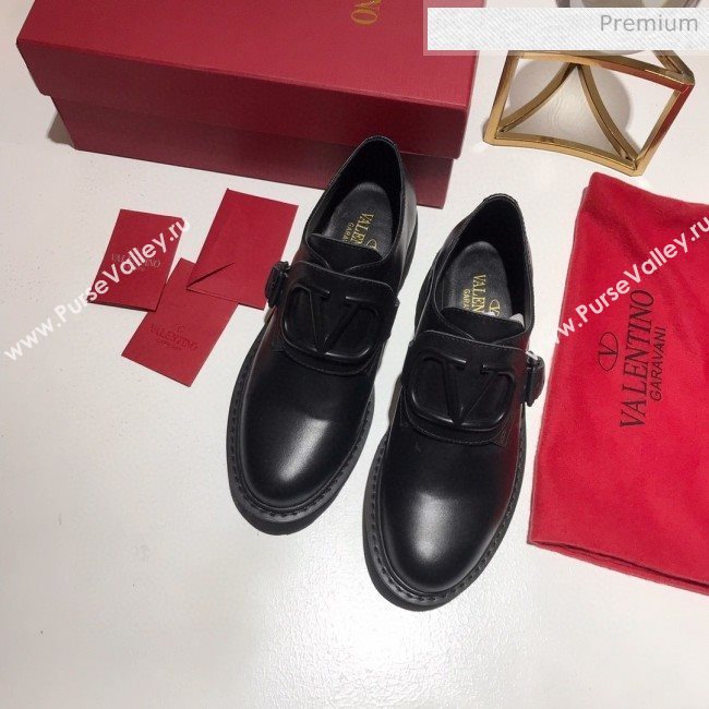 Valentino Calfskin VLogo Buckle Loafers All Black 2020 (MD-0030317)