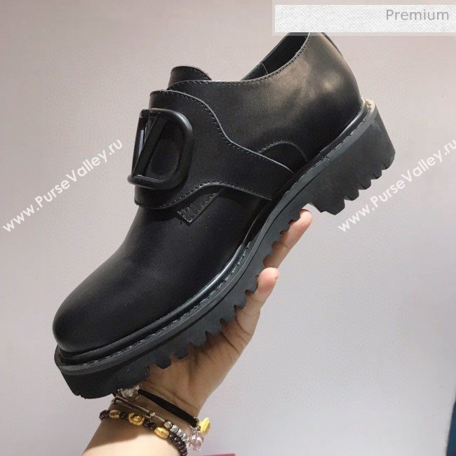 Valentino Calfskin VLogo Buckle Loafers All Black 2020 (MD-0030317)