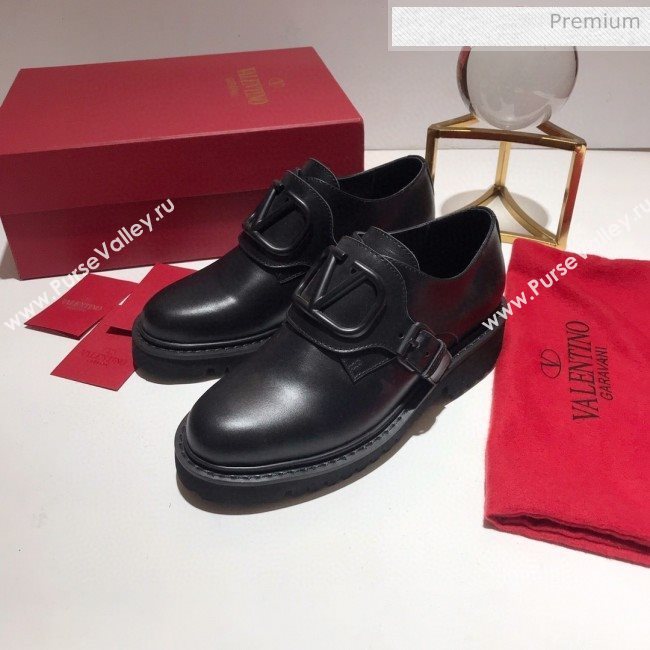 Valentino Calfskin VLogo Buckle Loafers All Black 2020 (MD-0030317)