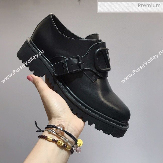 Valentino Calfskin VLogo Buckle Loafers All Black 2020 (MD-0030317)