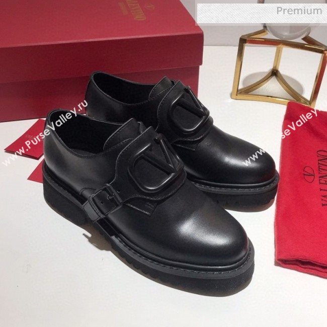 Valentino Calfskin VLogo Buckle Loafers All Black 2020 (MD-0030317)