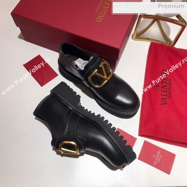 Valentino Calfskin VLogo Buckle Loafers Black/Gold 2020 (MD-0030319)