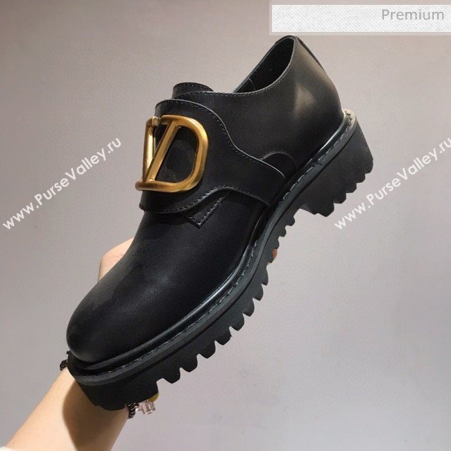 Valentino Calfskin VLogo Buckle Loafers Black/Gold 2020 (MD-0030319)
