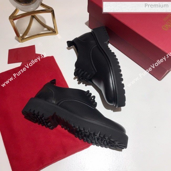 Valentino Calfskin Lace-up Buckle Loafers Black 2020 (MD-0030320)