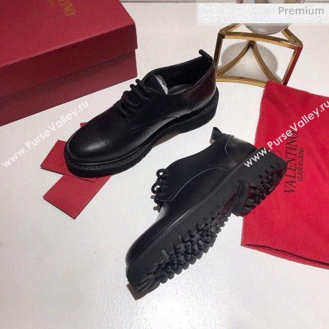 Valentino Calfskin Lace-up Buckle Loafers Black 2020 (MD-0030320)