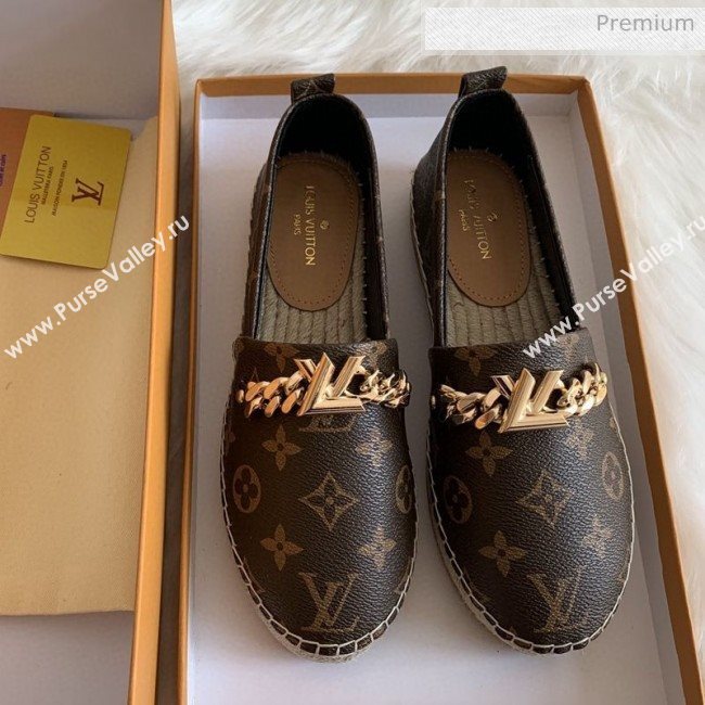 Louis Vuitton Monogram Logo Chain Espadrilles Dark Coffee 2020 (HB-0030323)