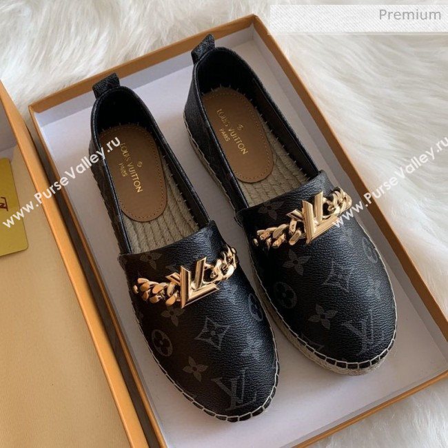 Louis Vuitton Monogram Logo Chain Espadrilles Black 2020 (HB-0030326)