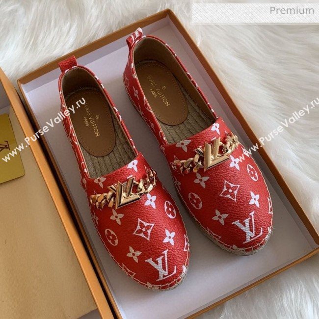 Louis Vuitton Monogram Logo Chain Espadrilles Red 2020 (HB-0030328)