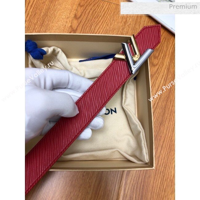 Louis Vuitton Twist Epi Leather Belt 30mm with Silver and Gold LV Buckle Red 2020 (99-0030333)