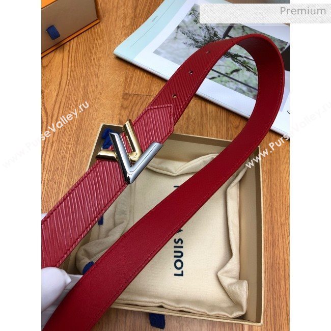 Louis Vuitton Twist Epi Leather Belt 30mm with Silver and Gold LV Buckle Red 2020 (99-0030333)