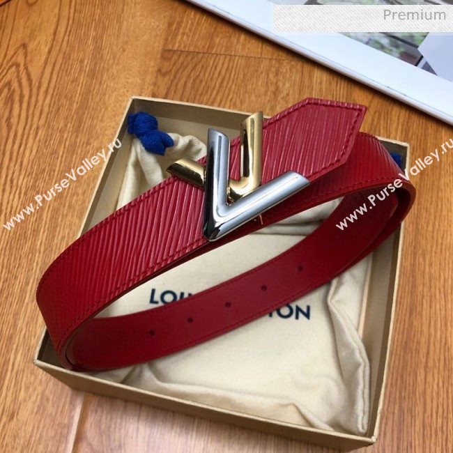 Louis Vuitton Twist Epi Leather Belt 30mm with Silver and Gold LV Buckle Red 2020 (99-0030333)