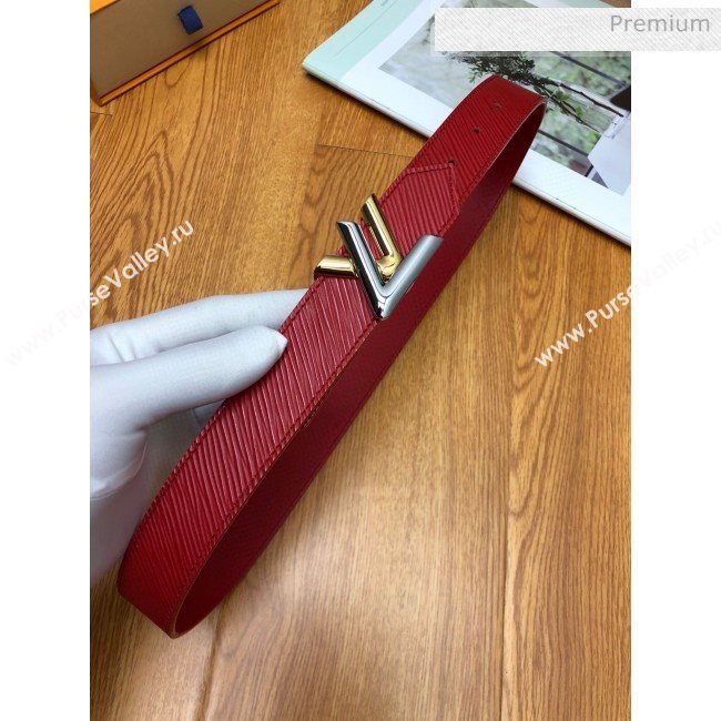 Louis Vuitton Twist Epi Leather Belt 30mm with Silver and Gold LV Buckle Red 2020 (99-0030333)